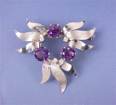 Brillant/Amethyst Brosche - Schmuck Kunst Antiquitäten