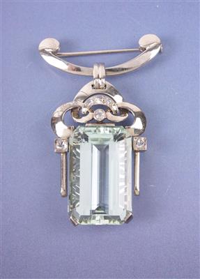 Altschliffbrillant/Diamant/ Aquamarin Brosche - Jewellery, Works of Art and art