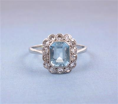 Diamant/Aquamarin-Damenring - Gioielli, arte e antiquariato