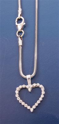 Brillant-Herzanhänger zus. ca. 0,25 ct an Halskette - Schmuck, Kunst & Antiquitäten