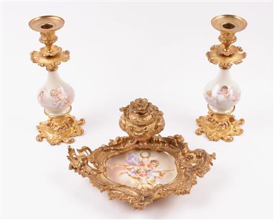 Historismus Schreibtischgarnitur, Paar Kerzenständer - Jewellery, Works of Art and art
