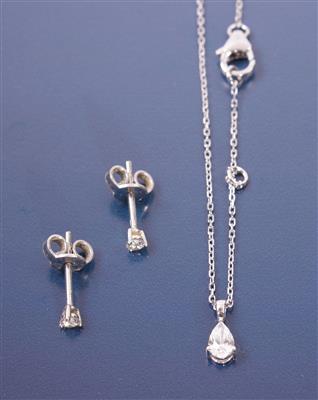 Diamantanhänger an Halskette und Paar Brillantohrstecker - Klenoty, umění a starožitnosti