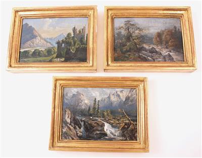 Künstler um 1900 "3 Landschaftsmotive", - Klenoty, umění a starožitnosti