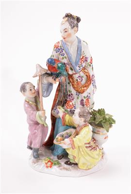Figurengruppe Chinesin mit Kindern und Papagei - Gioielli, arte e antiquariato