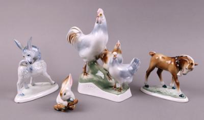 Gruppe Tierfiguren (4 Stück) ungarisches Porzellan, Marke Zsolnay/Pecs, - Porcellana, vetro e ceramica