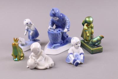 Gruppe Figuren (6 Stück) ungarisches Porzellan, Marke Zsolnay/Pecs, - Jewellery, antiques and art