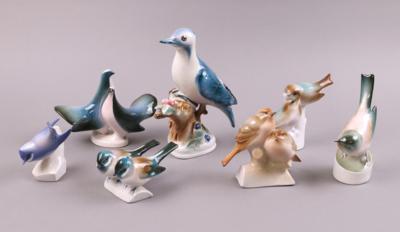 Gruppe Vogelfiguren (7 Stück) ungarisches Porzellan, Marke Zsolnay/Pecs, - Klenoty, umění a starožitnosti