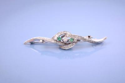 Brillant/Diamant/Smaragd - Brosche - Jewellery, antiques and art