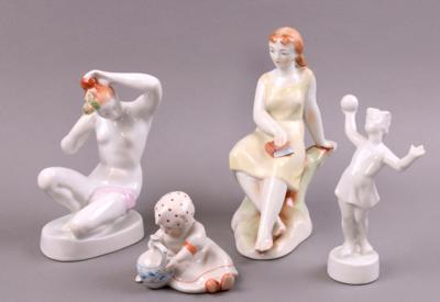 Gruppe Figuren (4 Stück) ungarisches Porzellan, Marke Zsolnay/Pecs, - Jewellery, antiques and art