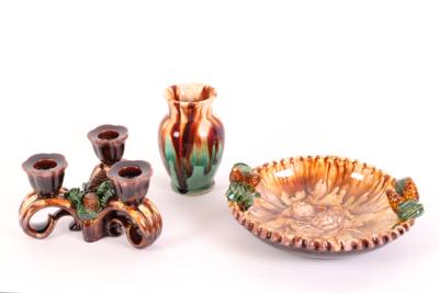 Schale, Vase, Kerzenständer, österr. Kunstkeramik, - Jewellery, Works of Art and art