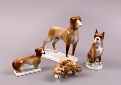 Gruppe Hundefiguren (4 Stück) ungarisches Porzellan, Marke Zsolnay/Pecs, - Gioielli, arte e antiquariato
