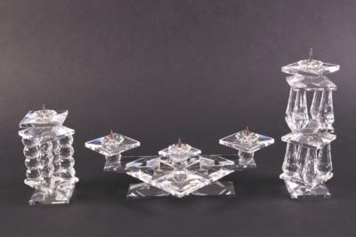 3 Kerzenständer, Designidee des ehemaligen Glaskünstlers Hubert Egger/ Swarovski-Tirol, - Jewelry, Art & Antiques