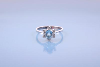 Diamant/Aquamarindamenring - Jewelry, Art & Antiques