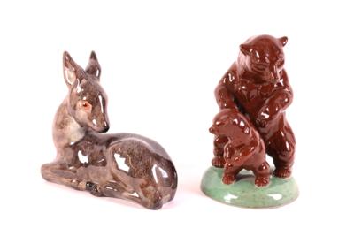 2 Tierfiguren, Reh/Bär mit Jungen, - Schmuck, Kunst & Antiquitäten