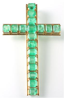Smaragd Kreuzanhänger zus. ca. 80 ct - Arte, antiquariato e gioielli