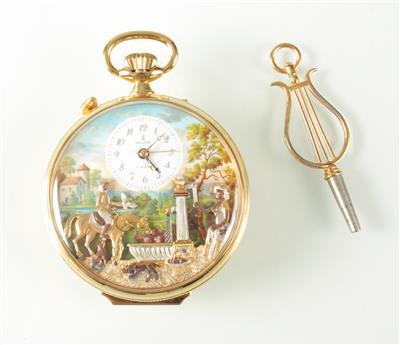 Reuge Nr.3592 Herrentaschenuhr mit Figurenautomat und Musikspielwerk - Umění, starožitnosti, šperky