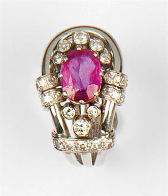 Brillantring mit unbehandeltem Rubin ca. 1,60 ct - Antiques, art and jewellery