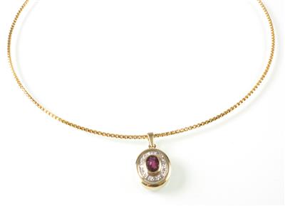 Diamant-Rubin Anhänger an Fassonhalskette - Antiques, art and jewellery