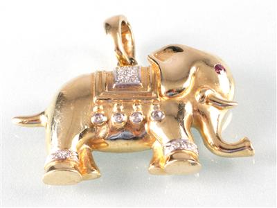 Diamant Anhänger "Elefant" - Art, antiques and jewellery