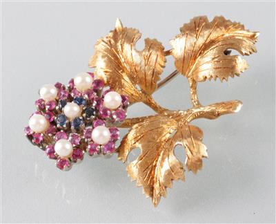 Farbstein Kulturperlen Blütenbrosche - Umění, starožitnosti a šperky