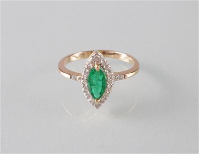 Smaragd Brillant Ring - Art, antiques and jewellery