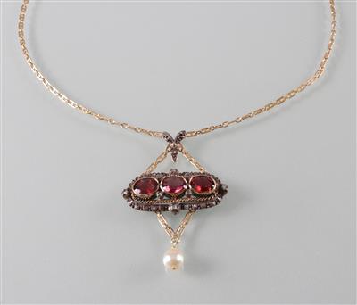 Diamant Granat Collier - Art, antiques and jewellery