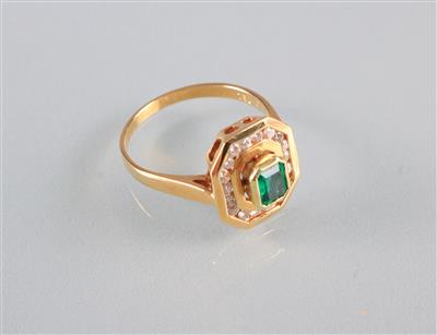 Smaragd Brillantring zus. ca. 0,40 ct - Art, antiques and jewellery