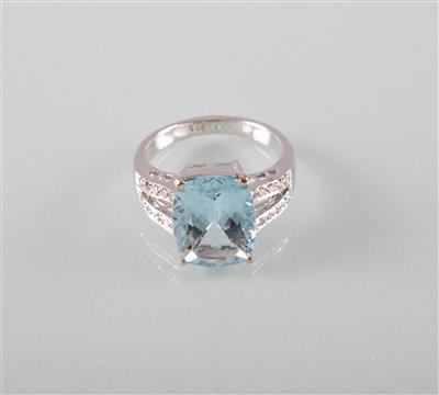 Aquamarin Brillantring zus. ca.0,40 ct - Umění, starožitnosti, šperky