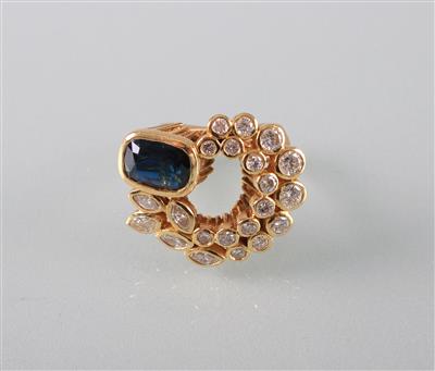 Saphir Brillant-/Diamantring zus. ca. 1,40 ct - Antiques, art and jewellery