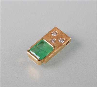 Smaragd Brillantanhänger zus. ca. 0,20 ct - Kunst, Antiquitäten und Schmuck