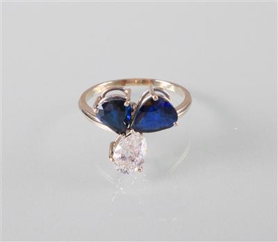 Saphir Diamantring ca. 1 ct - Umění, starožitnosti, šperky