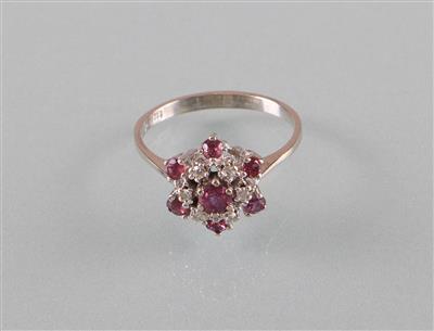 Rubin Diamantring zus. ca. 0,09 ct - Umění, starožitnosti, šperky