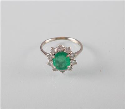 Smaragd Brillantring zus. ca. 1 ct - Umění, starožitnosti, šperky