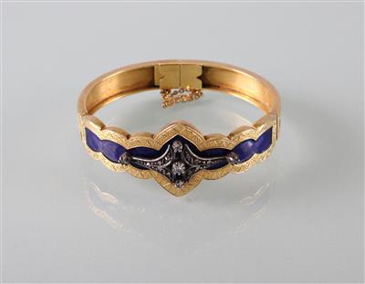 Diamantarmreifen mit blauem Email - Antiques, art and jewellery