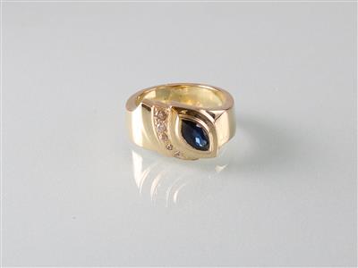 Saphir Brillant Diamantring ca. 0,10 ct - Umění, starožitnosti, šperky