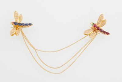 Brillant Farbsteinbroschen "Libellen" mit Ketten - Jewellery, antiques and art