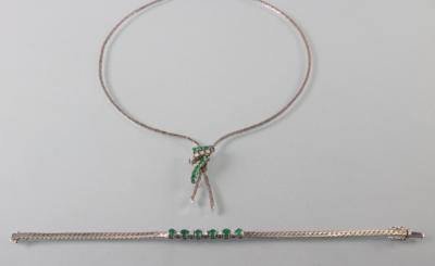Smaragd Brillant Garnitur zus. ca.0,50 ct - Jewellery, antiques and art
