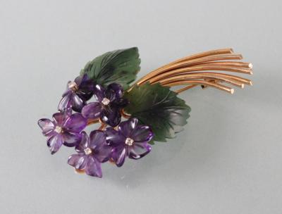 Brillant Schmuckstein Blütenbrosche "Veilchen" - Kunst Antiquitäten und Schmuck