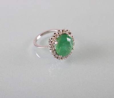 Smaragd Brillantring zus. ca.1 ct - Umělecké starožitnosti a šperky