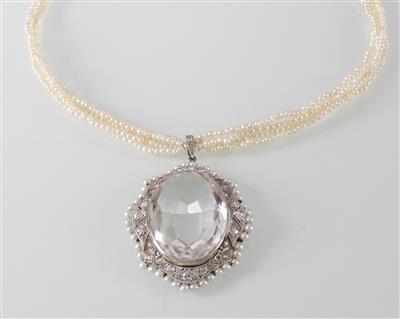 Halskette aus Orientperlen mit Diamantanhänger - Art, antiques and jewellery