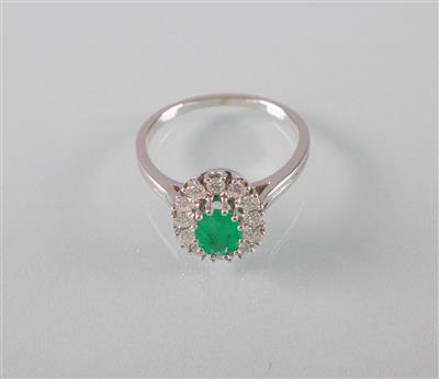 Smaragd Brillantring zus. ca. 0,40 ct - Art, antiques and jewellery