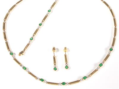 Brillant-Smaragdschmuckgarnitur - Antiques, art and jewellery