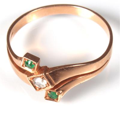 Diamantrauten-SmaragdDamenring um 1900 - Kunst, Antiquitäten und Schmuck