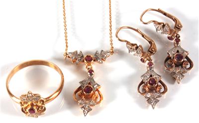 Diamant-Rubinschmuckgarnitur - Antiques, art and jewellery