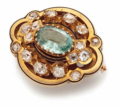 Diamant Aquamarinbrosche - Antiques, art and jewellery