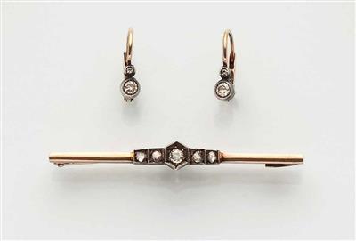 Diamantbrosche und -ohrringe um 1900/20 - Arte, antiquariato e gioielli