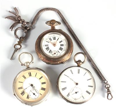 2 Schlüsseltaschenuhren, 1 Taschenuhr um 1900 - Um?ní, starožitnosti, šperky