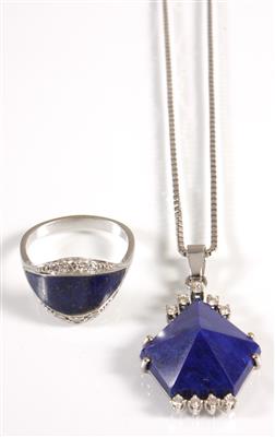 Lapis Lazuli-DiamantDamenring und Angehänge an Halskette - Kunst, Antiquitäten und Schmuck