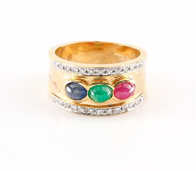 Brillant-Saphir-RubinSmaragd-Damenring - Antiques, art and jewellery