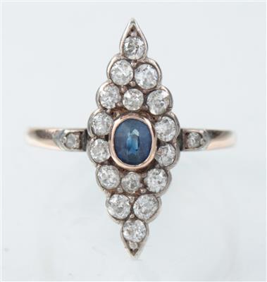 Diamant Saphirdamenring um 19. Jhdt. - Antiques, art and jewellery